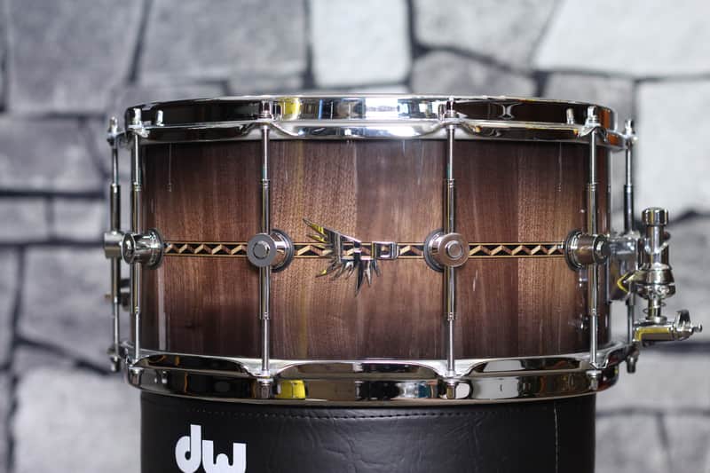Hendrix Drums 14x7 in. Gloss Walnut Burst Stave Snare w/deco inlay image 1