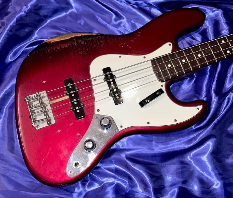 1984 Fender Fullerton Reissue 1962 Jazz Bass Factory Candy Apple Red over Three Tone Burst image 1
