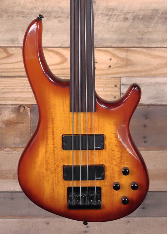 Dean Edge 4-String Fretless Bass Guitar Amber Burst "Good Condition" image 1