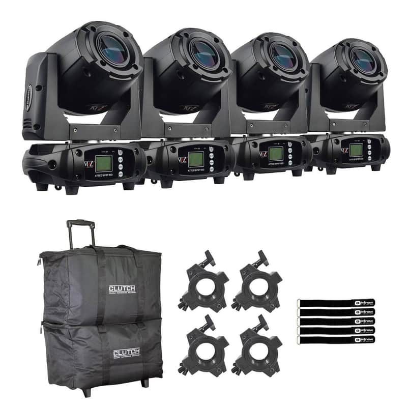 JMAZ Lighting JZ3009 Attco Spot 100 Black DJ LED DMX Moving Head Lights 4 Pack image 1