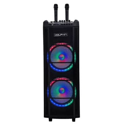 Dolphin SP-2130RBT Dual 12” Karaoke Machine – 5000W Power, 2 Wireless Mics, LED Lights, Bluetooth PA System image 4