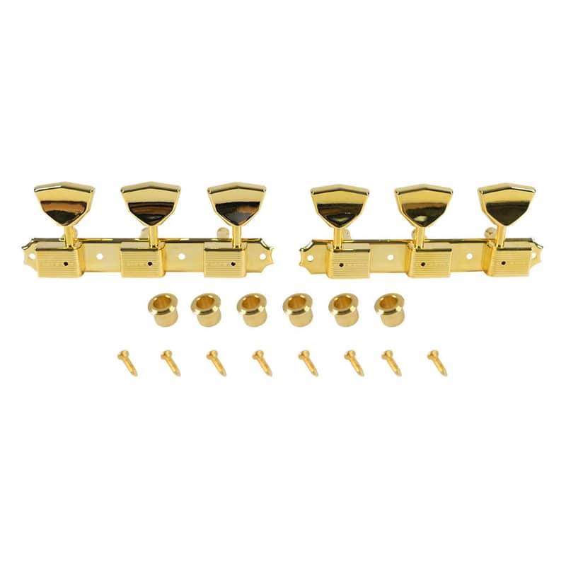 Kluson 3 On A Plate Deluxe Series Tuning Machines - Single Line - Standard Post - Gold With Butterfly Metal Buttons image 1