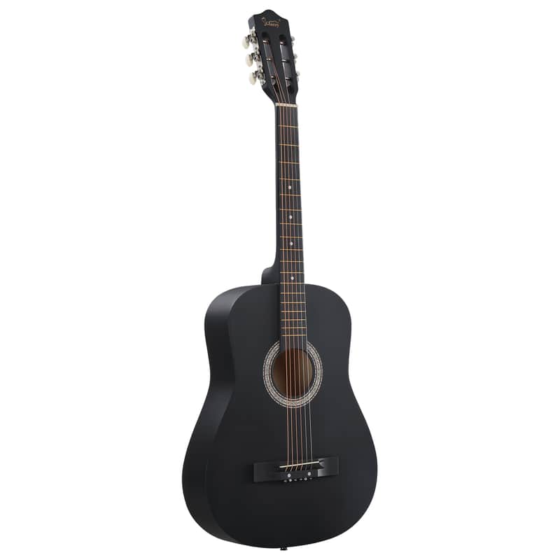 Cxxss Matte Black 38-inch Round Acoustic Guitar with Picks, Strings, Capo, Case, Tuner, and Strap image 1