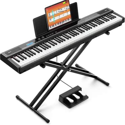 88-Key Digital Piano Keyboard - Semi Weighted Electric Piano for Beginners with Double X-shaped Stand 3 Pedals and a Sheet Music Holder image 1