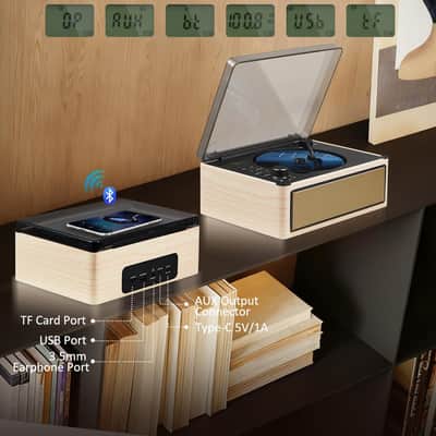 Retro Desktop CD Player Boombox w/ Bluetooth 5.3 HiFi Stereo Speakers FM Radio USB – Natural White image 2