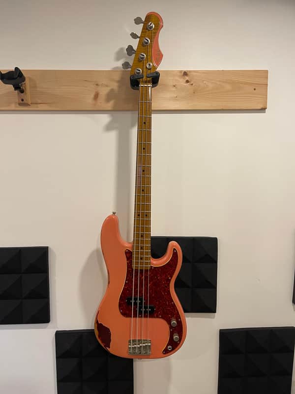 Shabat Panther Electric Bass #035 2022 - Coral Pink over Merlot metallic nitro image 1