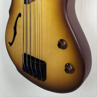 Ibanez SRH505F SR Workshop 5 String Fretless Semi Hollowbody Bass, Natural Browned Burst Flat image 5