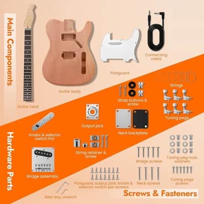 Electric Guitar Kit with SS Pickups, Mahogany Body, Maple Neck, Purpleheart Fingerboard, Build Your Own Solid Body Electric Guitar, Easy Assembly 6 String DIY Guitar Kit image 2