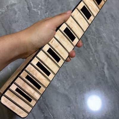 22 frets Gloss Flame Maple Electric Guitar Neck parts Maple Block Inlay Binding image 3