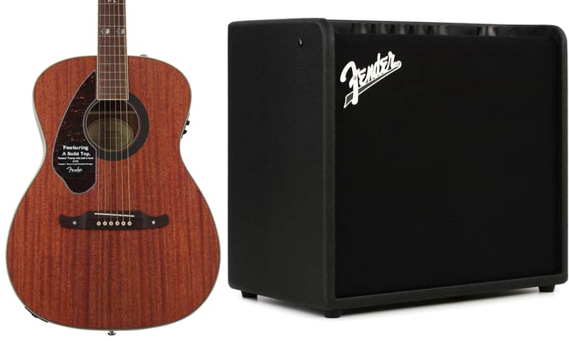 Fender Tim Armstrong Hellcat  Left-Handed Acoustic-Electric Guitar - Natural with Walnut Fingerboard  Bundle with Fender Mustang LT 25 1x8" 25-watt Combo Amp image 1