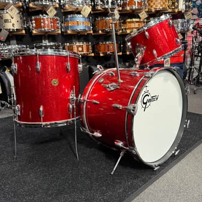 Vintage 60's Gretsch Round Badge 3-Piece 13/16/20 Drum Kit Set in Red Sparkle with Cases (Rm4) image 2