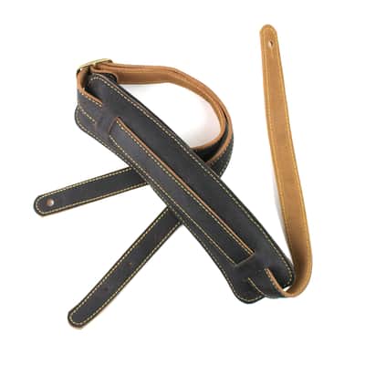 Walker & Williams C-19-DBLK Distressed Black Finish Leather Vintage Slash Strap Extra Long image 5