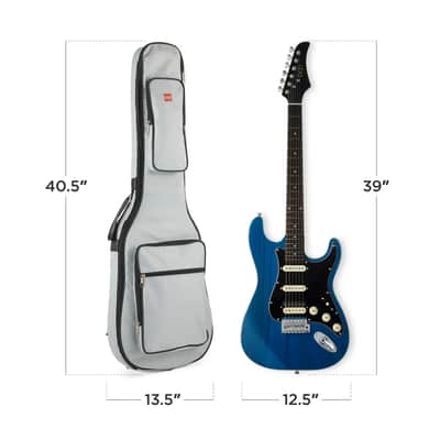 Beginner Electric Guitar Kit w/ Headphone Amp, Padded Gig Bag, Headphones - Sky Blue image 2