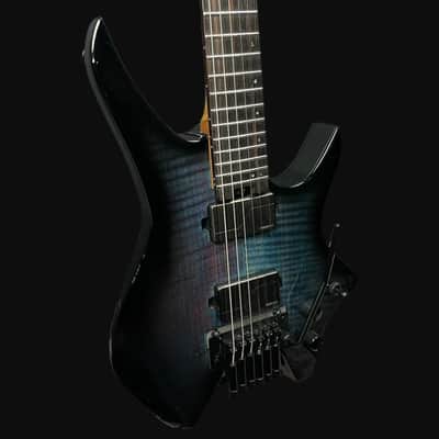 HILS Guitars HN7 NEXT Transparent Blue Burst Headless Guitar w/ Gigbag image 2