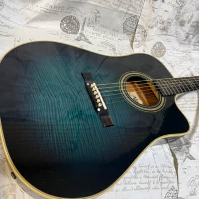 1980’s Alvarez 5081N Thin Body Dreadnaught Acoustic Electric in Blue Burst Flame image 10