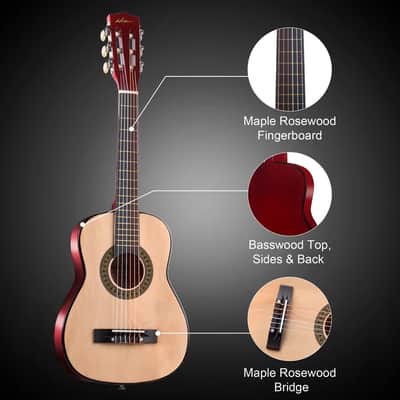 ADM Beginner Acoustic Classical Guitar 30 Inch Nylon Strings Wooden Guitar Bundle Kit for Kid Boy Girl Student Youth Guitarra Online Lessons with Gig Bag, Strap, Tuner, Extra String, Pick,Natural image 3