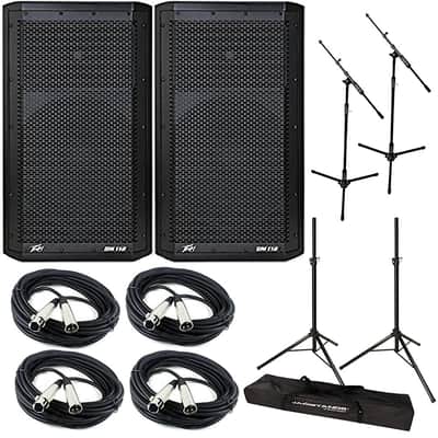 PEAVEY Dark Matter DM112 12" Active PA Package w/ Stands, Cables, Mic Stands image 1