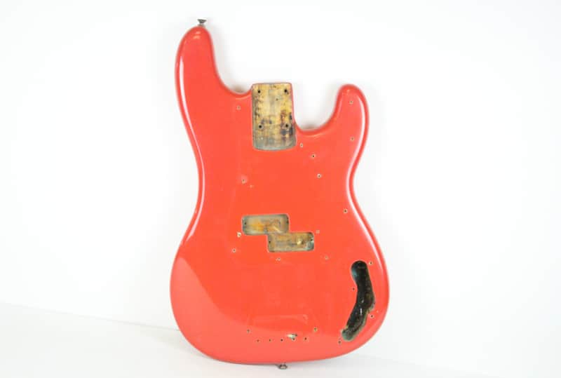 1961 Vintage Fender Precision Bass BODY Fiesta Red Re-Fin P-Bass USA 1960s Pre-CBS image 1