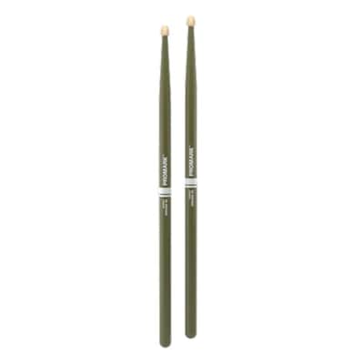 Promark Rebound 5B Painted Acorn Wood Tip Drumsticks - Army Green image 2
