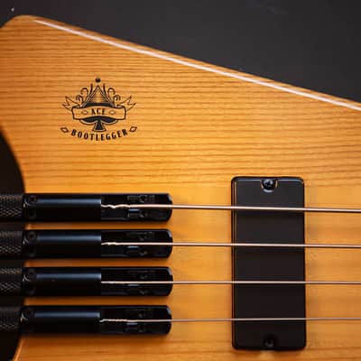 BootLegger Guitar Ace Headless Bass 4 String 7.8 Lbs With Honey Clear Stiletto Case & Gig Bag image 7