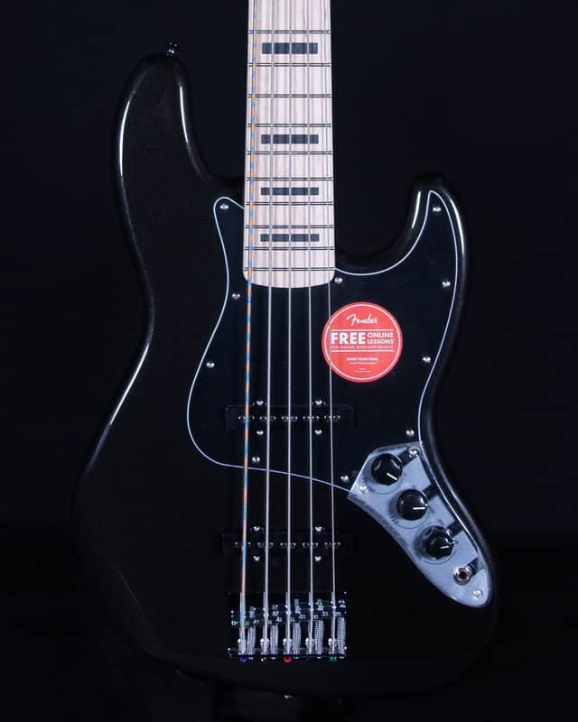 Squier Affinity Series Active Jazz Bass V, Maple FB, Black Metallic image 1