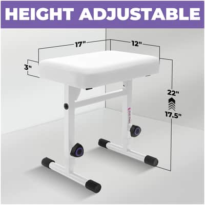 Liquid Stands Adjustable Piano Bench White Keyboard Bench Seat - Padded Cushion Stool (PU Leather) image 2