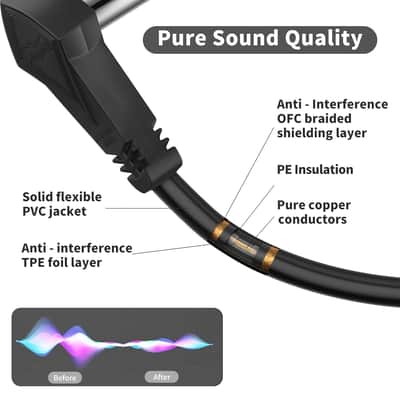 6 Pack 12 Inch Guitar Patch Cables Gold Plug, 30 cm Black Guitar Pedal Cable Effect Cable Cord, 1/4" inch TS Low Profile Right Angle Patch Cable for Guitar Effect Pedal image 6