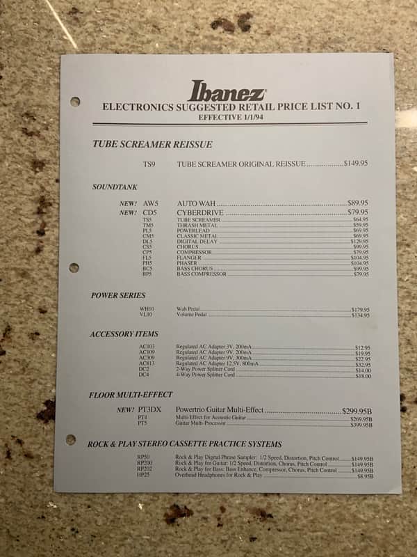 Vintage 1994 Ibanez Electronics Suggested Retail Price List! image 1