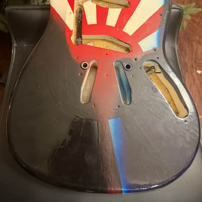 1965 Fender Mustang Vintage Original Japanese Flag Refin Over Olympic White Rising Sun Electric Guitar Body w/ Pickguard image 4
