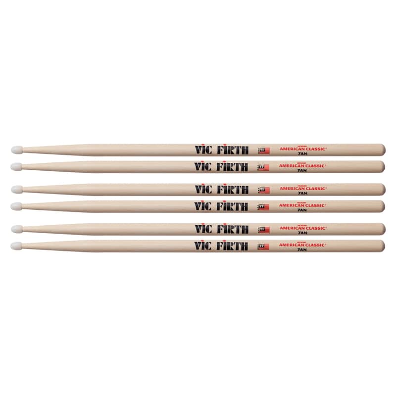 Vic Firth American Classic 7A Nylon Tip Drum Sticks (3 Pair Bundle) image 1