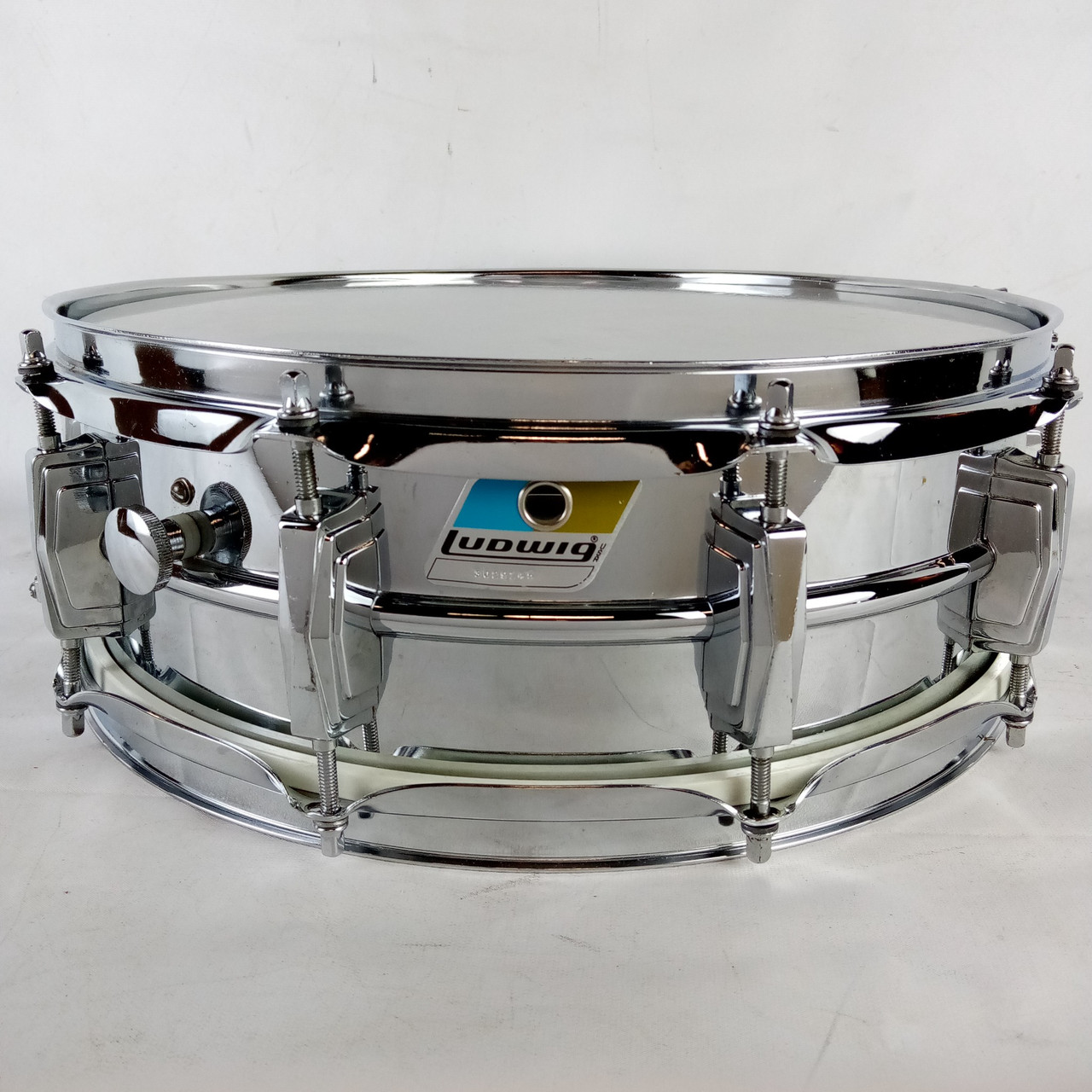 Ludwig Supraphonic 5x14"Snare Drum B/O Badge 10Lug Vintage80s Aluminum/Chrome US — main photograph