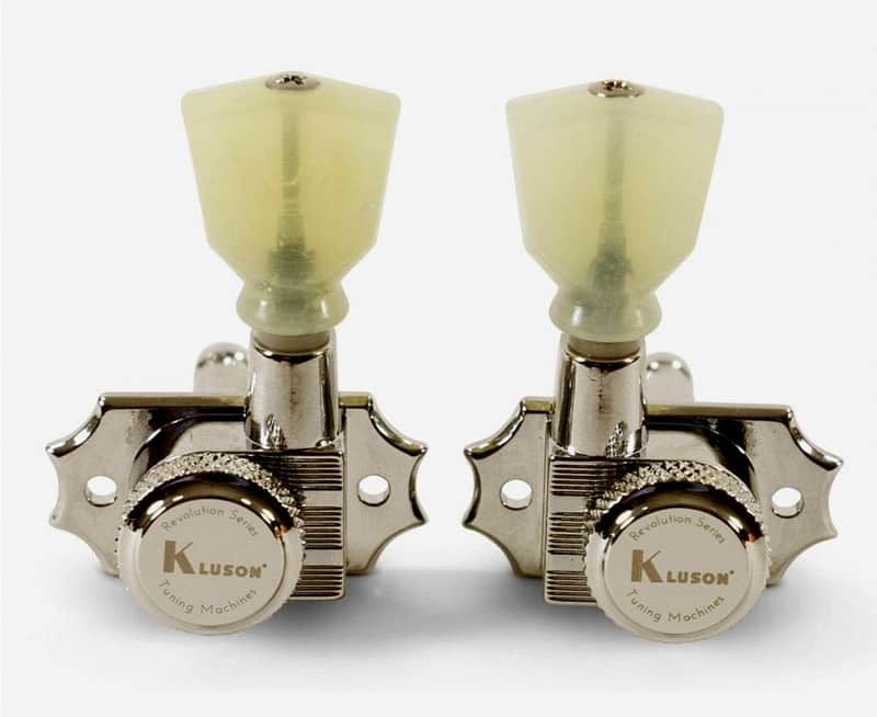Kluson Revolution Locking Tuners 3x3 Pearloid keystone button - Nickel KRGL-3-NP image 1