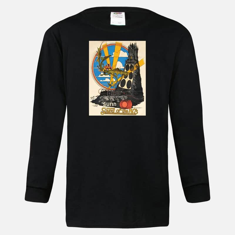Sunn “The Sound Of The 80's” Black Long Sleeve Tee Shirt - Digitally Restored Vintage Ad image 1