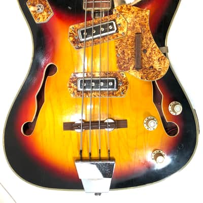 Royal Artist funky old vintage hollowbody bass guitar moserite influenced japanese bizarre Bruno 1960s Sunburst image 7