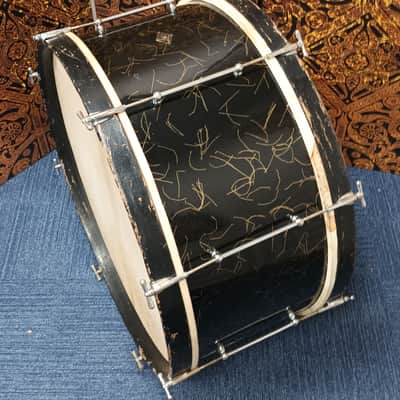 Vintage Lafleur Piccadilly 28″x12″ Bass Drum 1930s – Black with Glitter Strand image 7