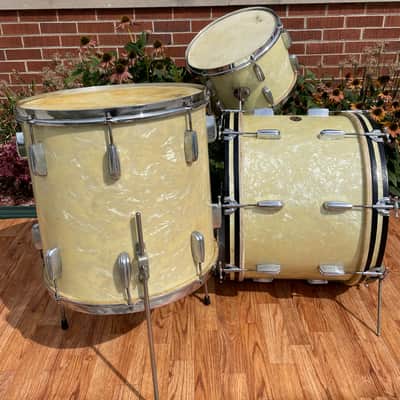 1950s Slingerland Radio King Drum Set White Marine Pearl 20/13/16 w/ 5.5x14 Snare image 5
