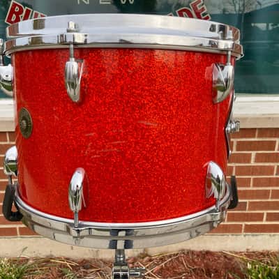 1960s Gretsch 9x13 Tom Single Drum Round Badge 6-Ply Tangerine Sparkle image 3