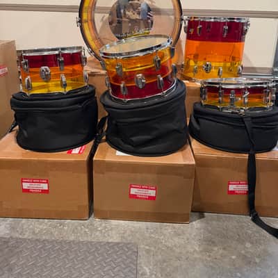 Vintage 1970s Ludwig Vistalite Tequila Sunrise 5-Piece Drum Kit w/ Matching Snare, Blue & Olive Badges, Cases, Tivoli Lighting System image 1