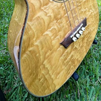 Dean Exotica Quilt Ash Acoustic/Electric Bass Guitar - Gloss Natural - with Road Runner Hardshell case image 1