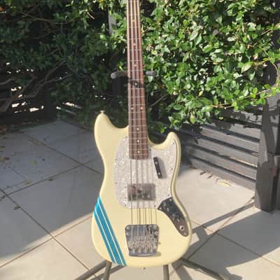 Fender Pawn Shop Mustang Bass 2013 - 2014 - Olympic White with Racing Stripe image 1