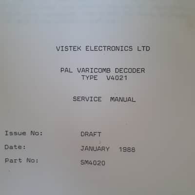 Service Manual for Vistek Electronics Ltd PAL  Varicomb Decoder Type V4021 1987 image 1