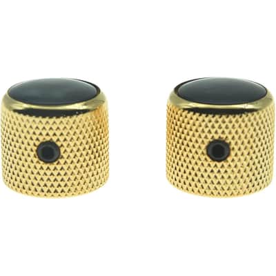 Set of 2 Black Pearl Top Guitar Dome Knobs with Set Screw for Tele Guitars Black Pearl Cap Bass Gold Knobs image 2