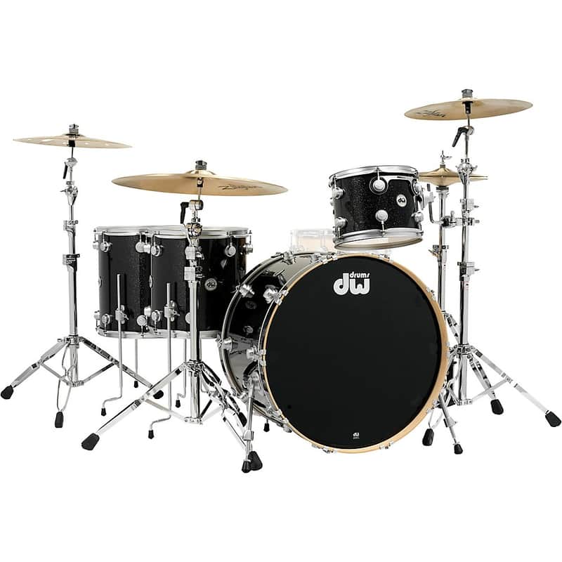 DW SSC Collector's Series 4-Piece FinishPly Shell Pack With 24" Bass Drum With Satin Chrome Hardware Regular Black Ice image 1
