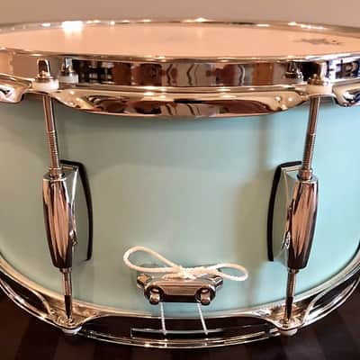 D.P. Custom Preferred Power Piccolo 6.5”x13” 6-Ply Maple Snare Drum Sea-Foam Blue-Sea Foam Blue / Brand New image 5