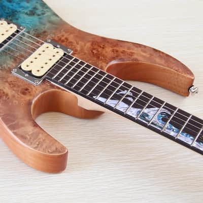 Burlwood Top Custom Finish Guitar, HH Pickups, Basswood Body with Maple Neck image 8