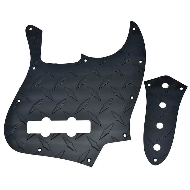 Jazz Bass Diamond Plate Metal Pickguard and Control Plate - Black image 1