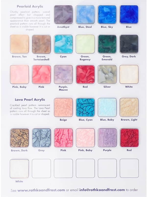 Pro Luthier Supply Incudo and Lava Acrylic Swatch Page Pearloid