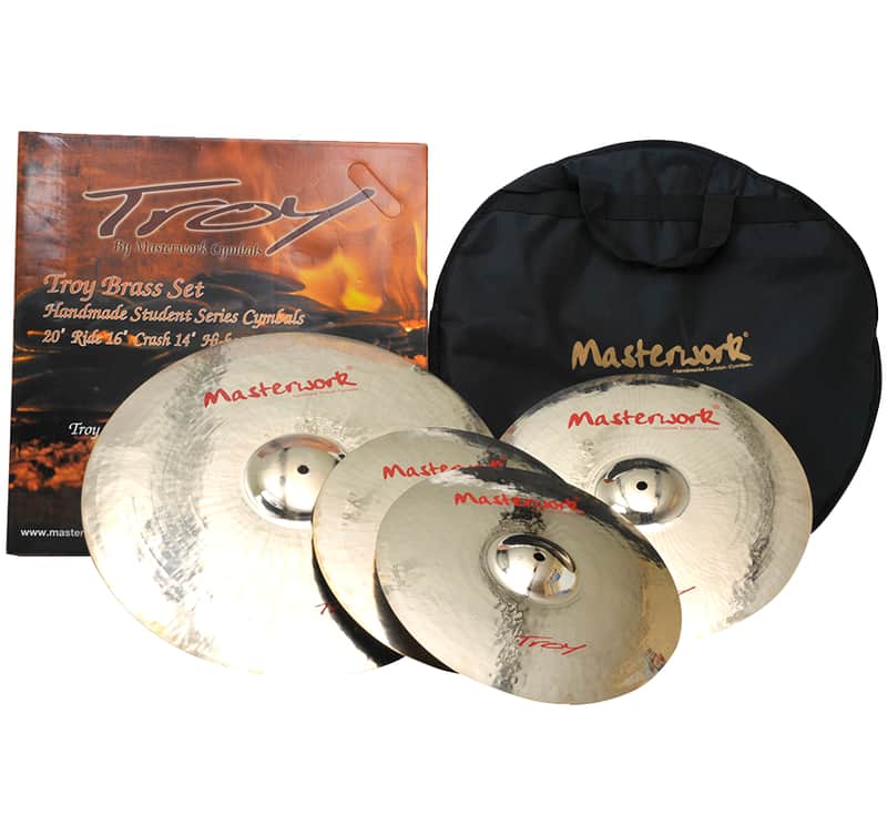 Masterwork Troy Series 4 pcs 14 Hi-Hat + 16" - 18" Crash + 20" Ride + Gig Bag Cymbal Set image 1