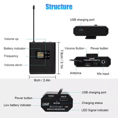 OEM 164FT UHF Wireless Headset Microphone Lavalier Lapel w/ Mic Bodypack Transmitte 2024 - Black image 6