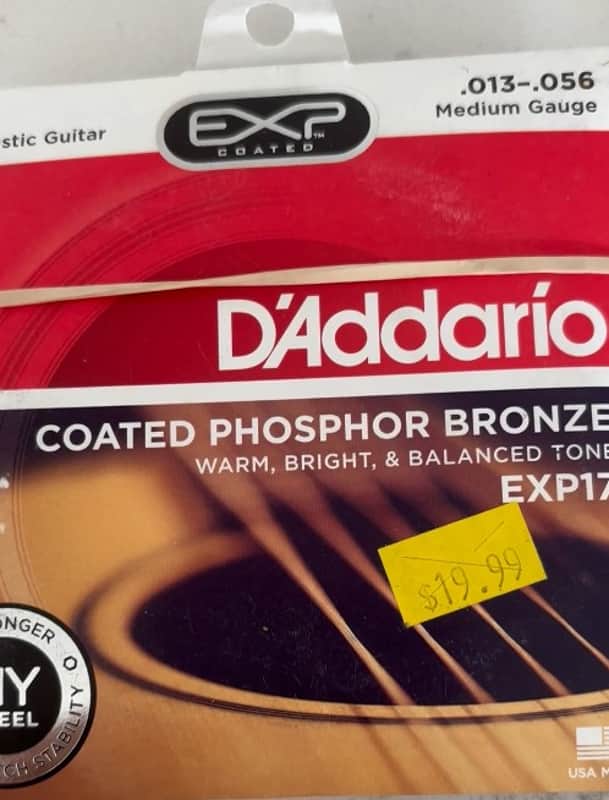 D'Addario EXP17 Coated Phosphor Bronze 13-56 Medium Gauge Acoustic Guitar Strings - 2 packs image 1